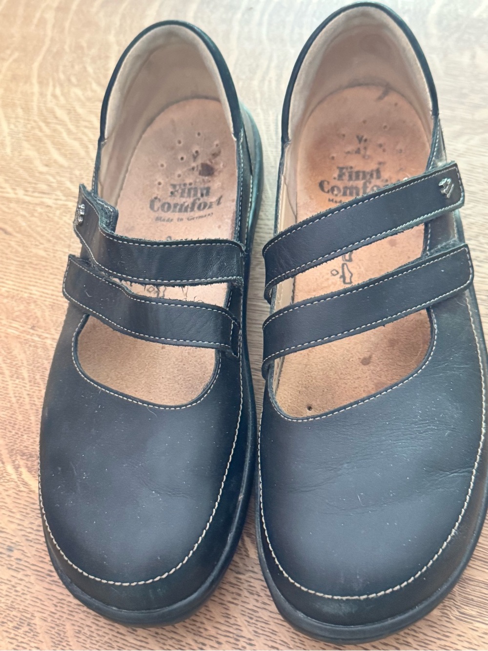 Finn Comfort Black Mary Jane Shoes with Dual Straps